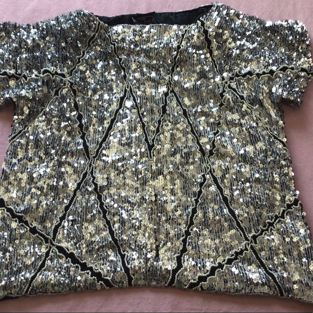 Vintage 80’s Joseph Le Bon silver sequined top size 3X